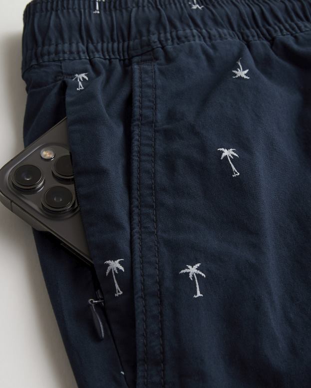 Bottoms Hollister Men Palm Pattern Poplin Jogger Shorts 7\\ 488201394 Navy Print